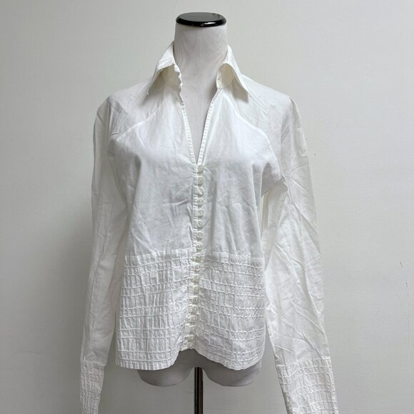Anne Fontaine white shirt puckered long sleeve button front 3 L - Picture 1 of 7